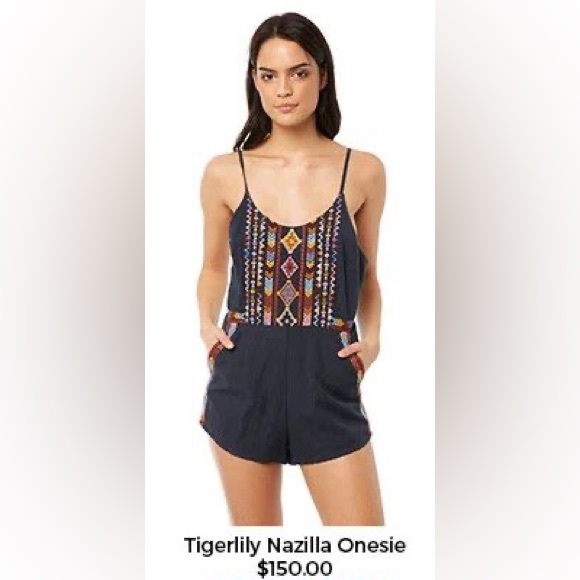 TIGERLILY Nazilla Embroidered Cotton Navy Onesie Romper Playsuit - Picture 9 of 16